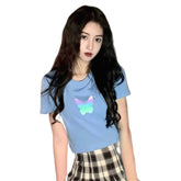 Reflective Butterfly Short-Sleeved Blouse